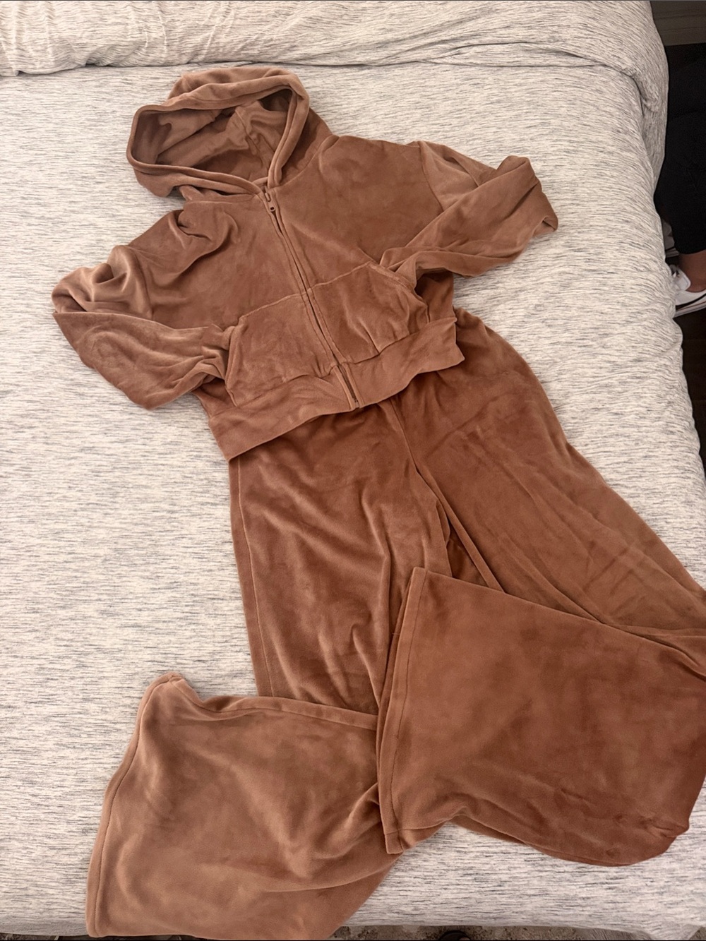 SKIMS Brown Velour Zip Hoodie and Wide-Leg Track Pants